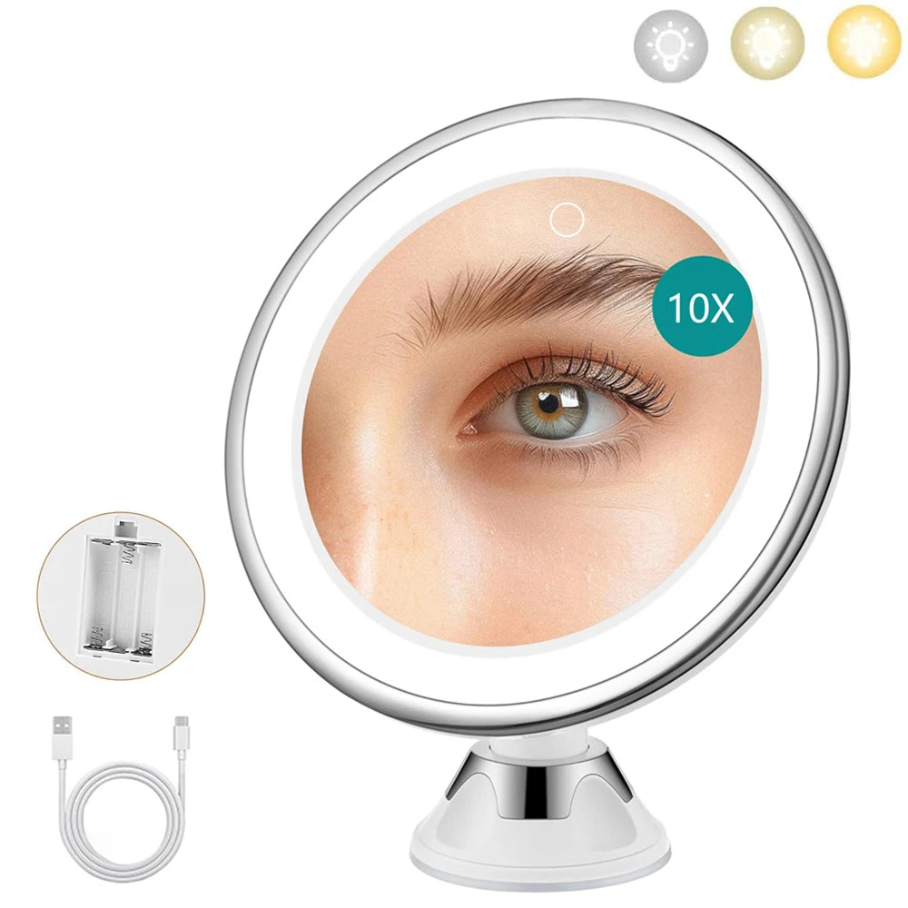 Espejo de aumento 10x con luz portátil