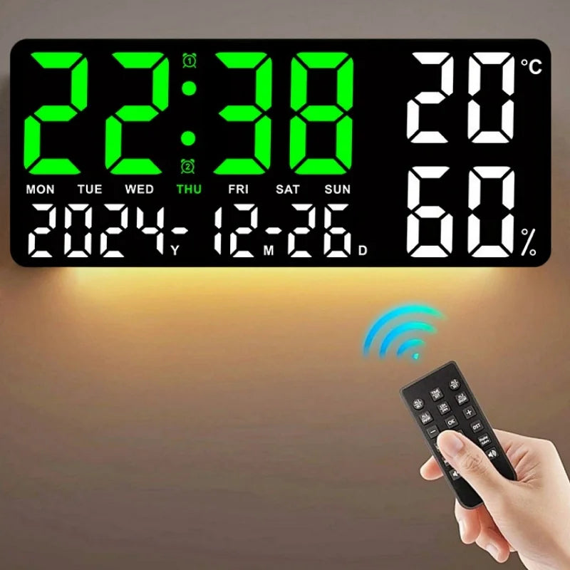 Reloj de pared digital grande con luz de 7 colores