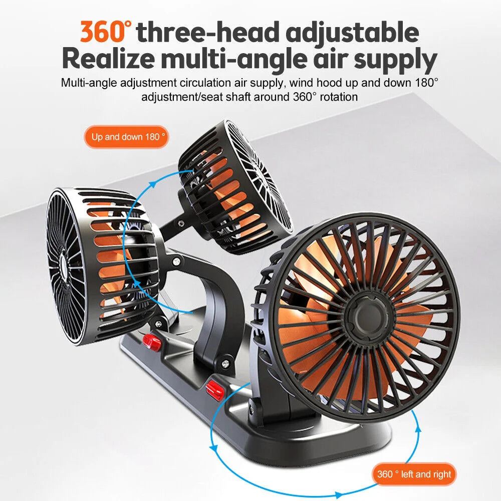 Ventilador de coche 360° 3 cabezales USB/12V/24V