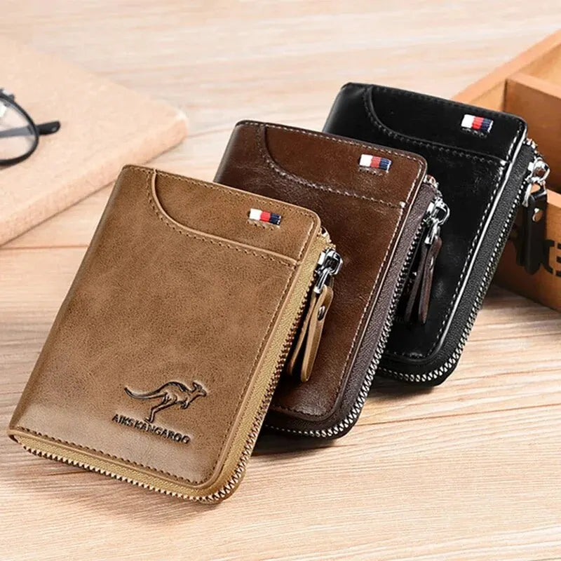 Cartera de piel con tarjetero y cremallera