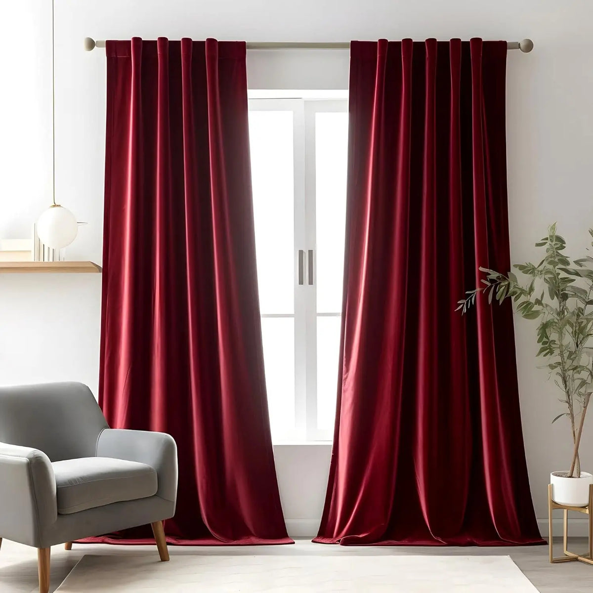 Cortinas de terciopelo burdeos (213 cm de largo)