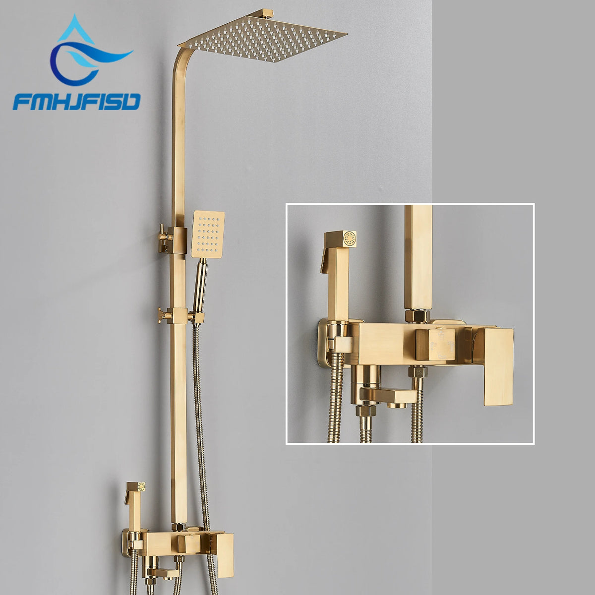 Conjunto de ducha dorado cepillado con monomando