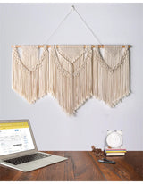 Large Macrame Wall Hanging Tapestry  with  Wooden Stick Hand-Woven Bohemia Tassel Curtain Tapestry  Wedding Backgrou Boho Decor