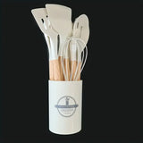 Set 12 utensilios cocina silicona mango madera