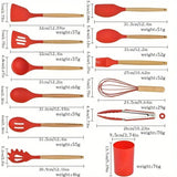 Set 12 utensilios cocina silicona mango madera