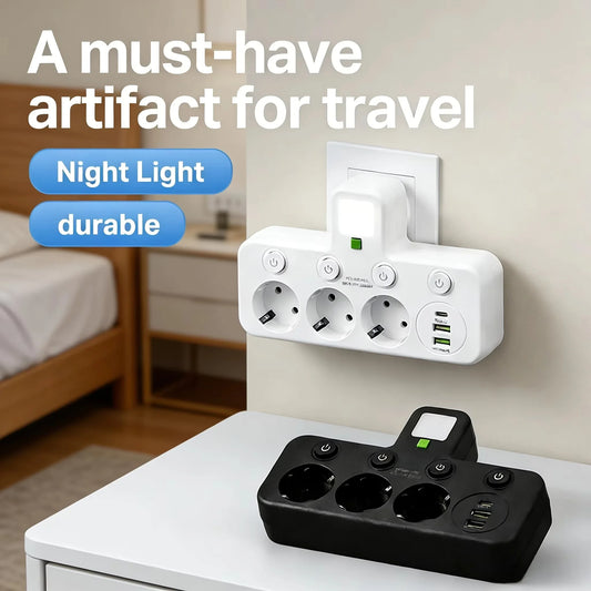 Regleta con 4 enchufes, 2 USB y USB-C
