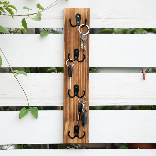 Estante llavero de pared madera con 5 ganchos