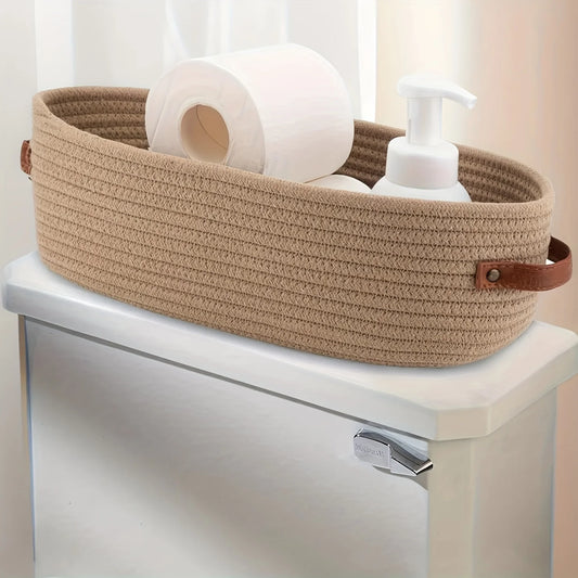 Cesta de almacenaje ovalada tejida para el baño