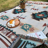 Manta de sofá boho con flecos