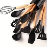 Set 12 utensilios cocina silicona mango madera