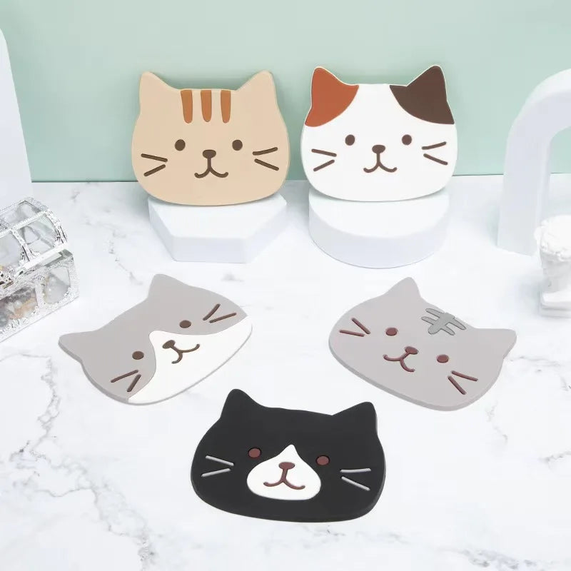 5 posavasos de silicona con forma de gato