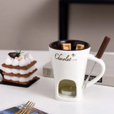 New 130ML European Candle Cup Cheese Chocolate Melting Ceramic Mug Heating Food Ceramic Mug with Fork Coffee Mug Tableware HWD
