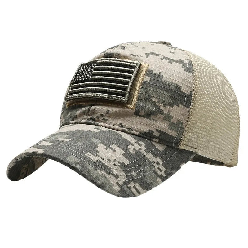 Gorra de béisbol con malla trasera y bandera