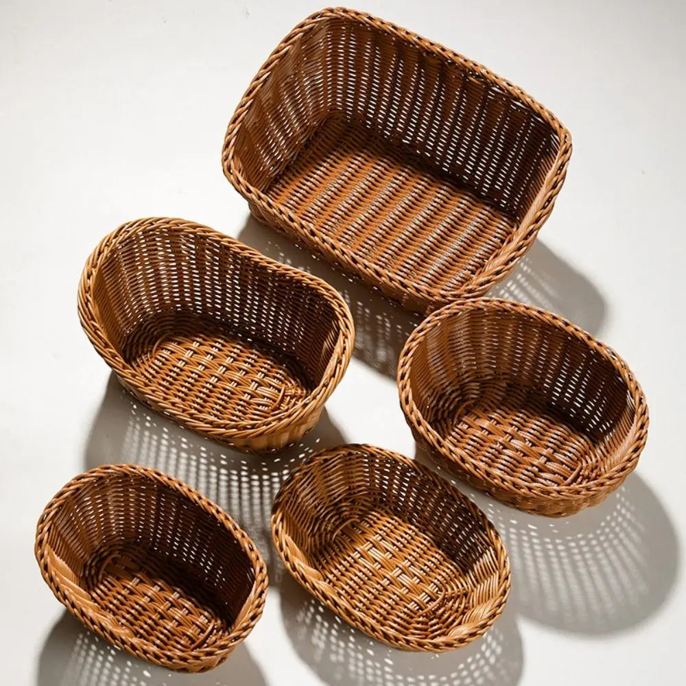 Hardness Rattan Wicker Woven Serving Baskets Household 10 Styles Bread Fruit Vegetables Basket Handwoven