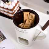 New 130ML European Candle Cup Cheese Chocolate Melting Ceramic Mug Heating Food Ceramic Mug with Fork Coffee Mug Tableware HWD