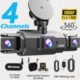 Dashcam 360° 4 cámaras con pantalla IPS