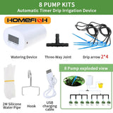 HOMEFISH Automatic Plant Flower Watering Pump Home Sprinkler Drip Irrigation Device 4/8/16 Heads Timer System Kit Garden Tool