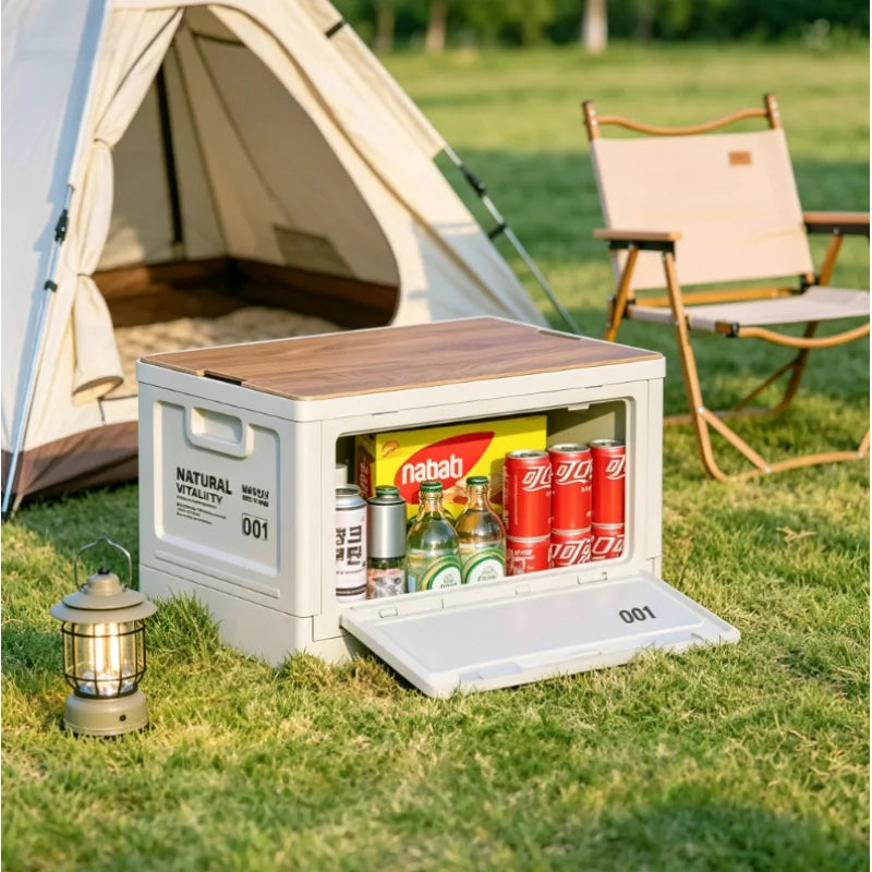 Caja organizadora plegable de maletero con banco y tabla picnic
