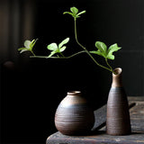 Retro rough pottery mini flower vase, ceramic tabletop small vase, indoor hydroponic ornament decoration
