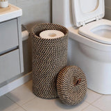 Cesta portarrollos de baño trenzada con tapa