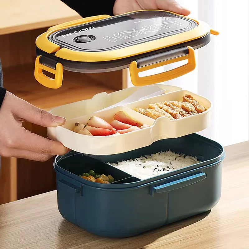 Fiambrera bento de 2 pisos 1,2 L con cubiertos
