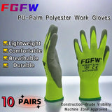 10 pares de guantes de trabajo con recubrimiento de PU