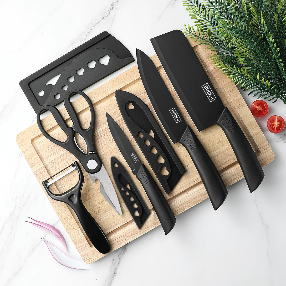 Set cuchillos cocina acero negro 3/5 pzas