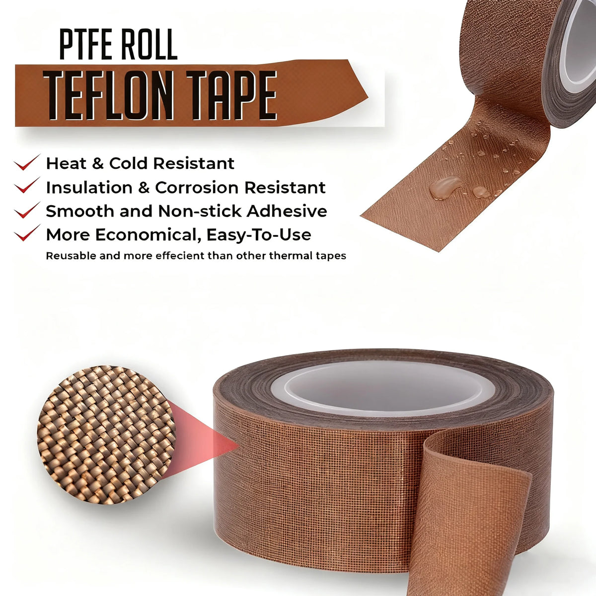 Cinta de teflón PTFE resistente hasta 300°