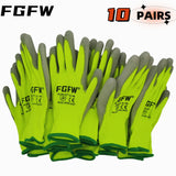 10 pares de guantes de trabajo con recubrimiento de PU