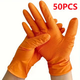 10/50PCS Heavy Duty Orange Industrial Nitrile Gloves Disposable 8mil Raised Diamond Texture Gloves Mechanic Tattoo Safety Gloves