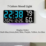Reloj de pared digital grande con luz de 7 colores