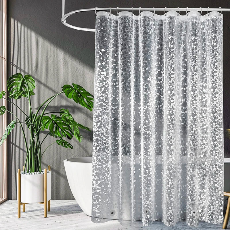 Cortina de ducha transparente efecto canto rodado