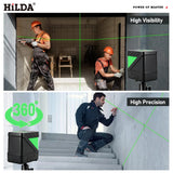 HILDA 2 Lines Laser Level Self Levelling Green Beams Laser Horizontal Vertical Cross Line Mini Laser Level