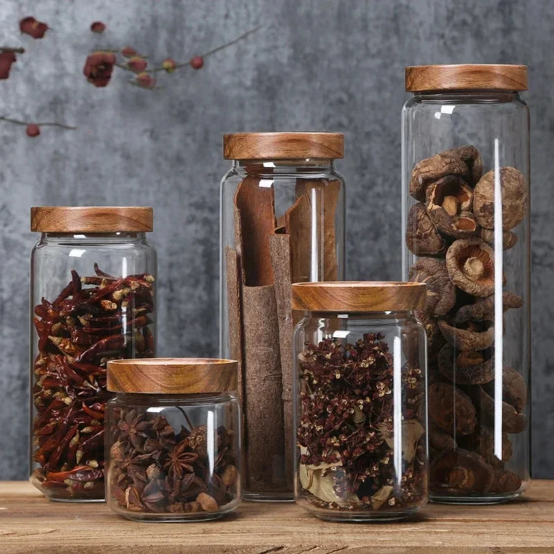 Tarro hermético de cristal con tapa de madera