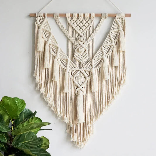Tapiz de macramé boho geométrico